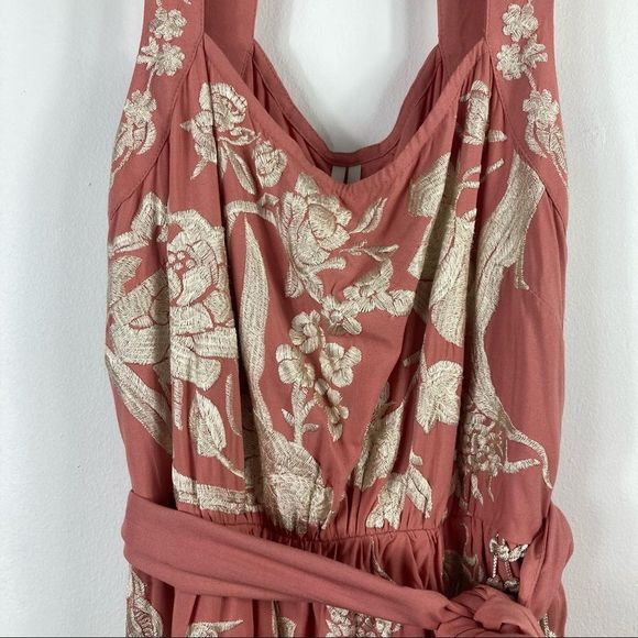 Anthropologie Pink Floral Embroidered Fringe Wrap Midi Dress Size 2P - Picture 5 of 16